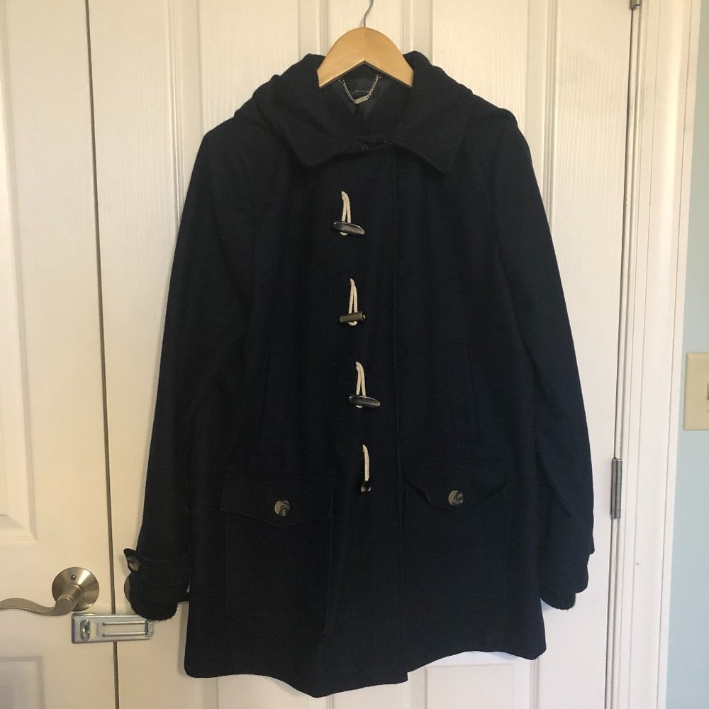 Tommy Hilfiger Navy Wool Pea Coat-Removable Hood